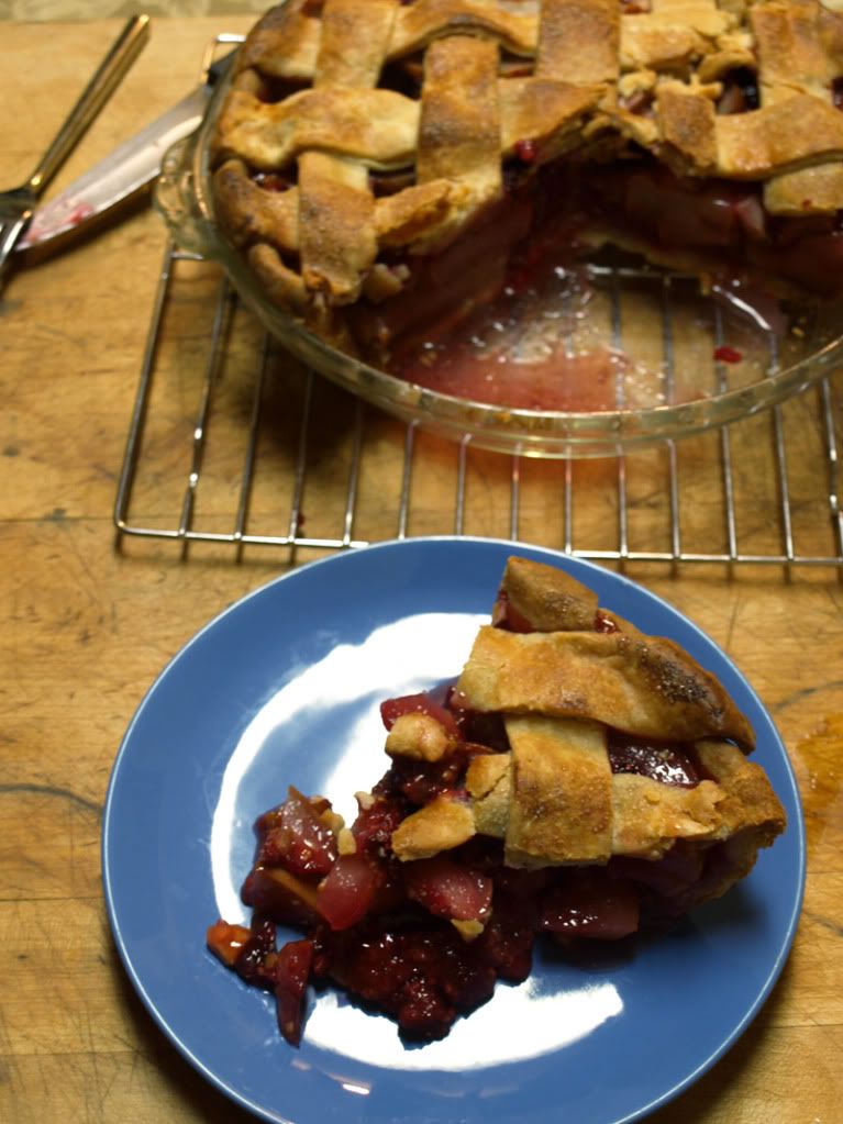 sliced raspberry pear pie by Mia