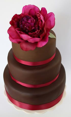 Chocolate Peony Wedding Cake A 3 tier chocolate fondant covered cake 