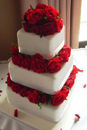Red roses wedding cake Georgious three tier fresh rose wedding cake