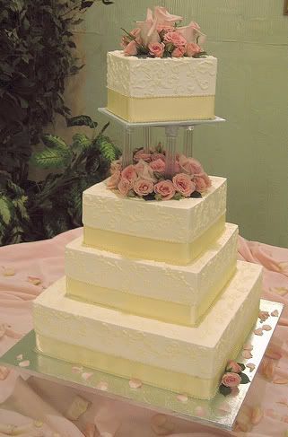 Square Ivory Wedding Cake with garberas