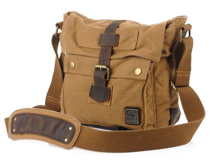 soho small studded leather and canvas shoulder bag