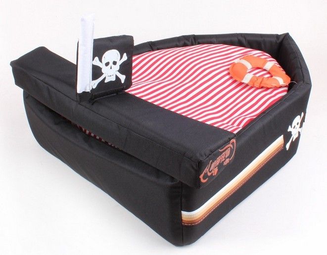 New Cute Black Pirate Boat Pet Dog Cat House Bed With Life Buoy Size M