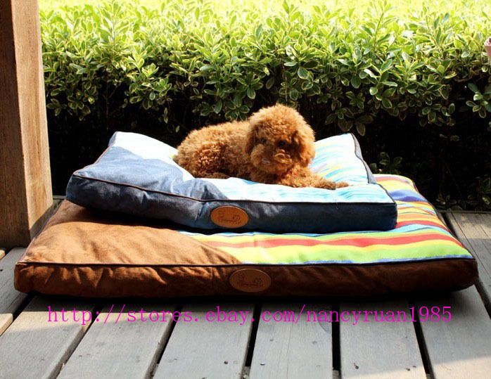 New Soft Pet Dog Cat Beds Canvas Mat Pad House Pillow Brown Blue Medium Large