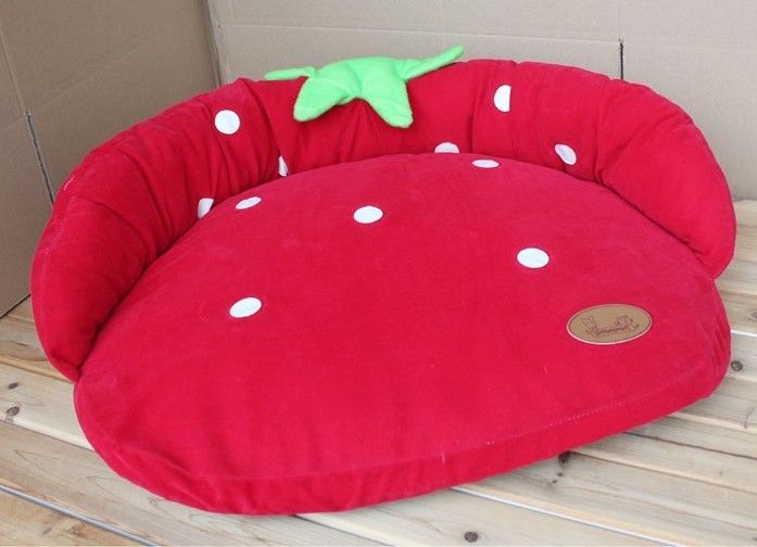 New Red Strawberry Soft Pet Dog Cat Sofa Bed House Kennel Medium