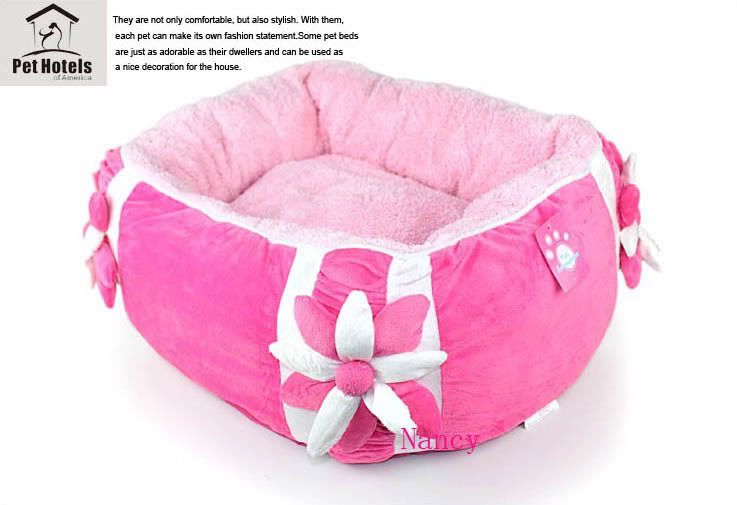 Princess Pink Flower Warm and Soft Pet Dog Cat Bed House Medium Coral Velvet