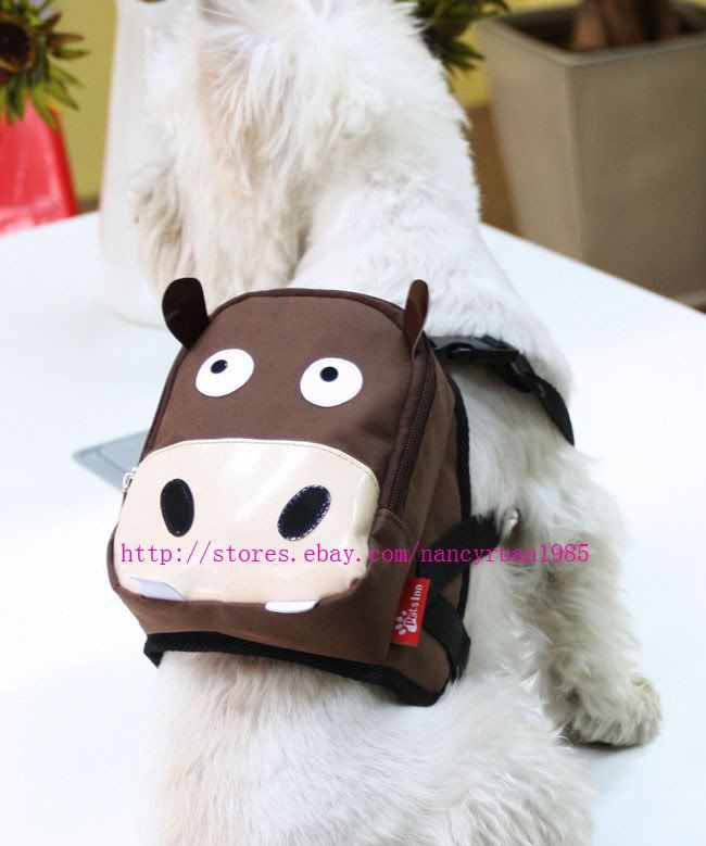 Cute Brown Cattle & Green Frog Dog Bag Dog Backpack Carrier Harness 