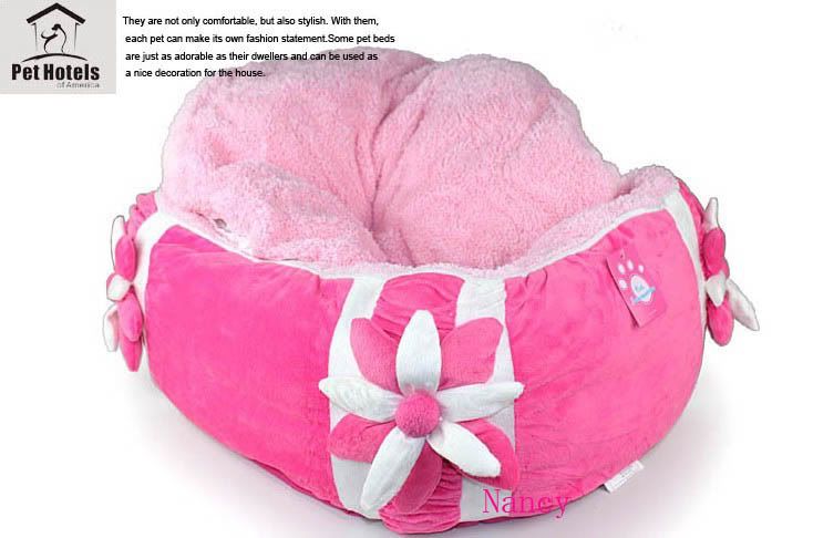 Princess Pink Flower Warm and Soft Pet Dog Cat Bed House Medium coral 