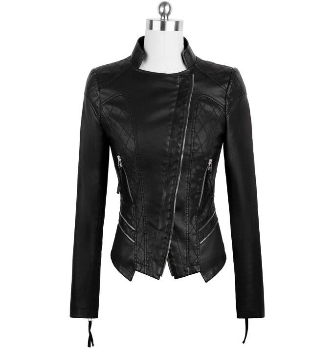 New Womens Punk Style PU Leather Jacket Coat Short Slim Motorcycle ...