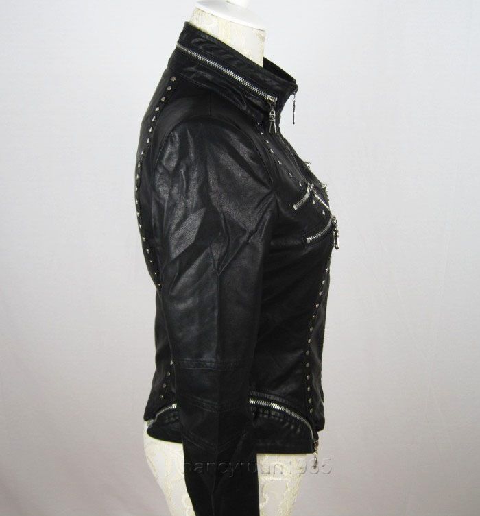 New Fashion Vintage Punk Studded Womens Slim Jackets Top Coat Zipper ...